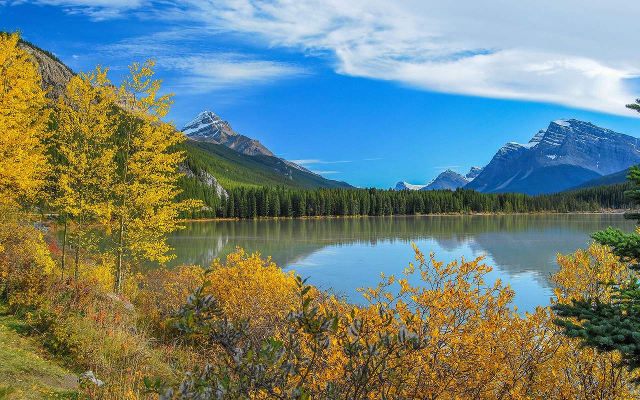 Autumn colour above a mountain lake