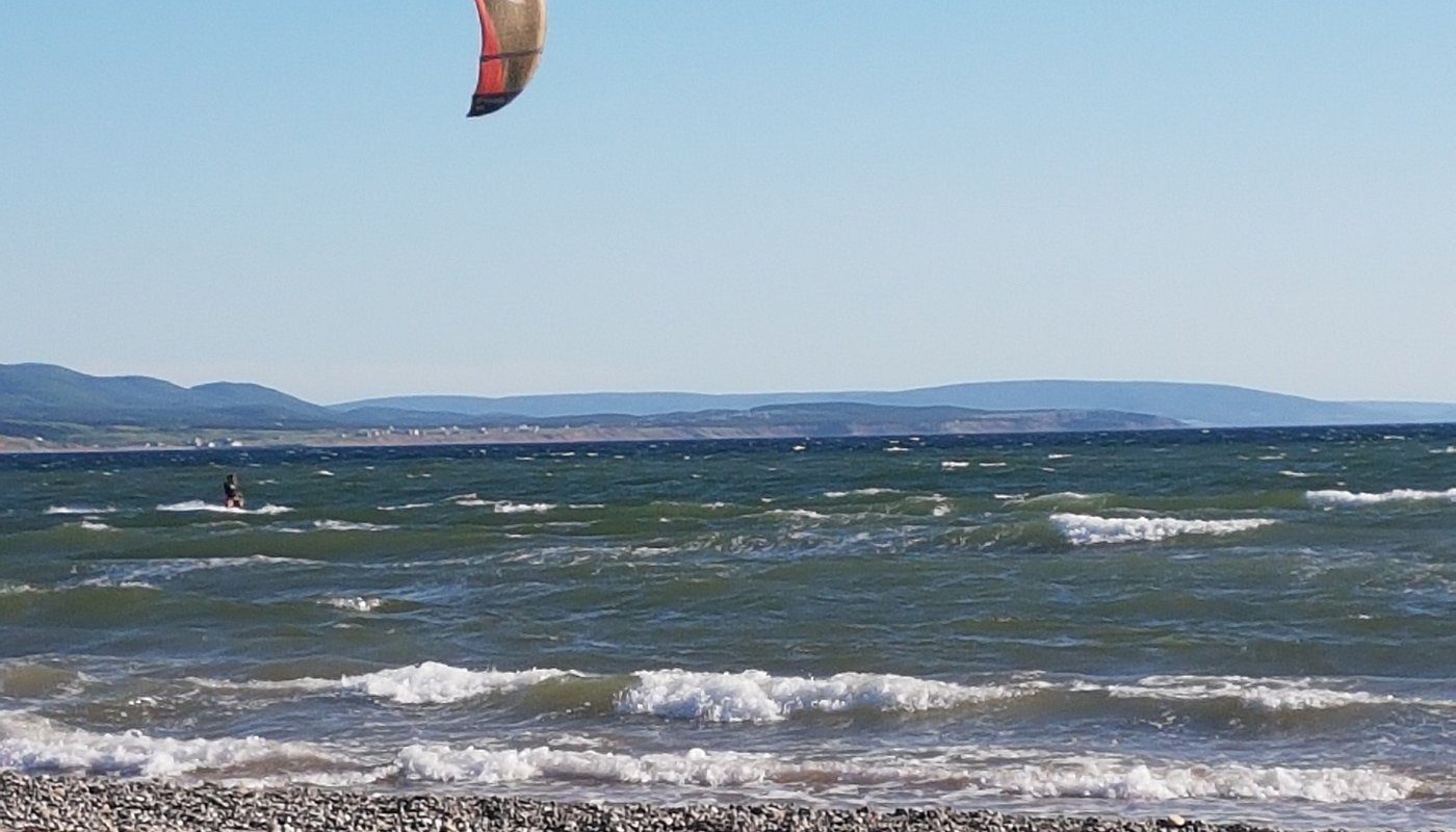 Waves rolling onto a pebble beach on the Cape Breton coast